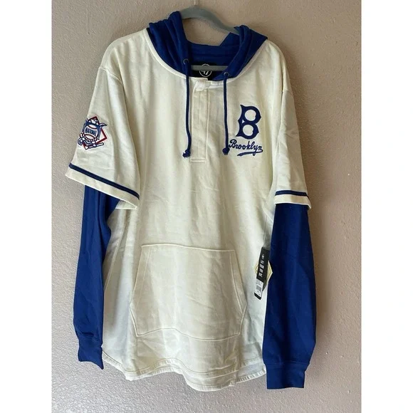 Men's 3XL NWT Los Angeles Dodgers '47 Heritage Shortstop Jersey Four-Snap Hoodie - Picture 1 of 8